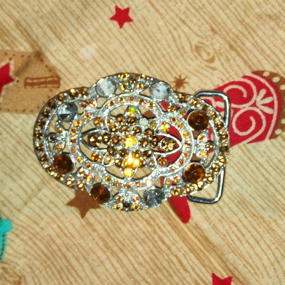 Women's Vtg Orange Crystal and Silver Women's Belt Buckle